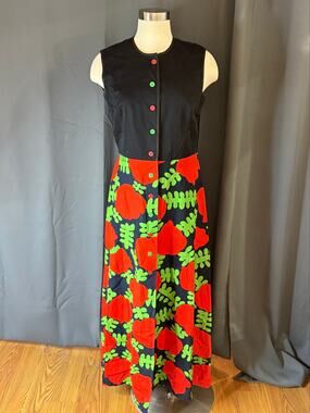Vtg 1990s Merry Finn Finland Floral Maxi Dress Women S Scandinavian Button